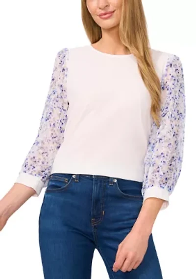 Women's Long Sleeve Mixed Media Top