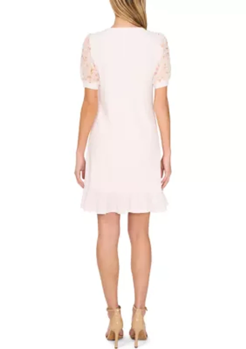 Women's Mixed Media Floral Ruffle Hem Dress