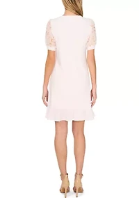 Women's Mixed Media Floral Ruffle Hem Dress