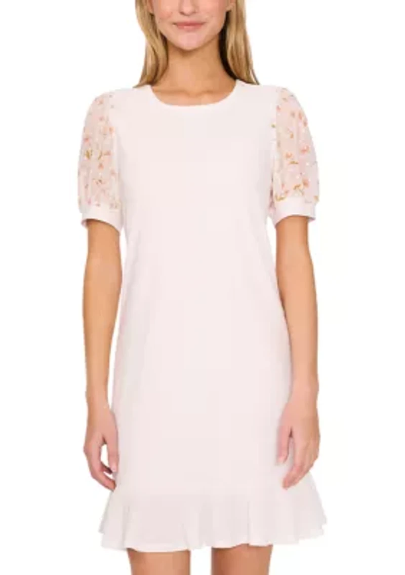 Women's Mixed Media Floral Ruffle Hem Dress