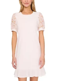 Women's Mixed Media Floral Ruffle Hem Dress