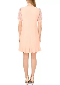 Women's Mixed Media Smudge Floral Ruffle Hem Dress