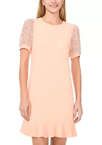 Women's Mixed Media Smudge Floral Ruffle Hem Dress