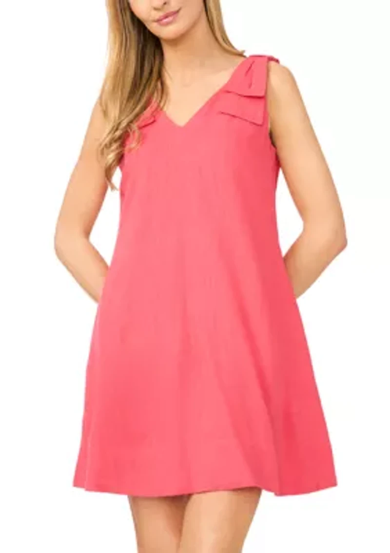 Women's Bow Shoulder V-Neck Mini Dress