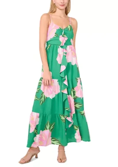 Women's Floral Button Front Maxi Dress
