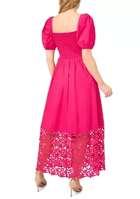 Women's Short Sleeve Smock Eyelet Midi Dress
