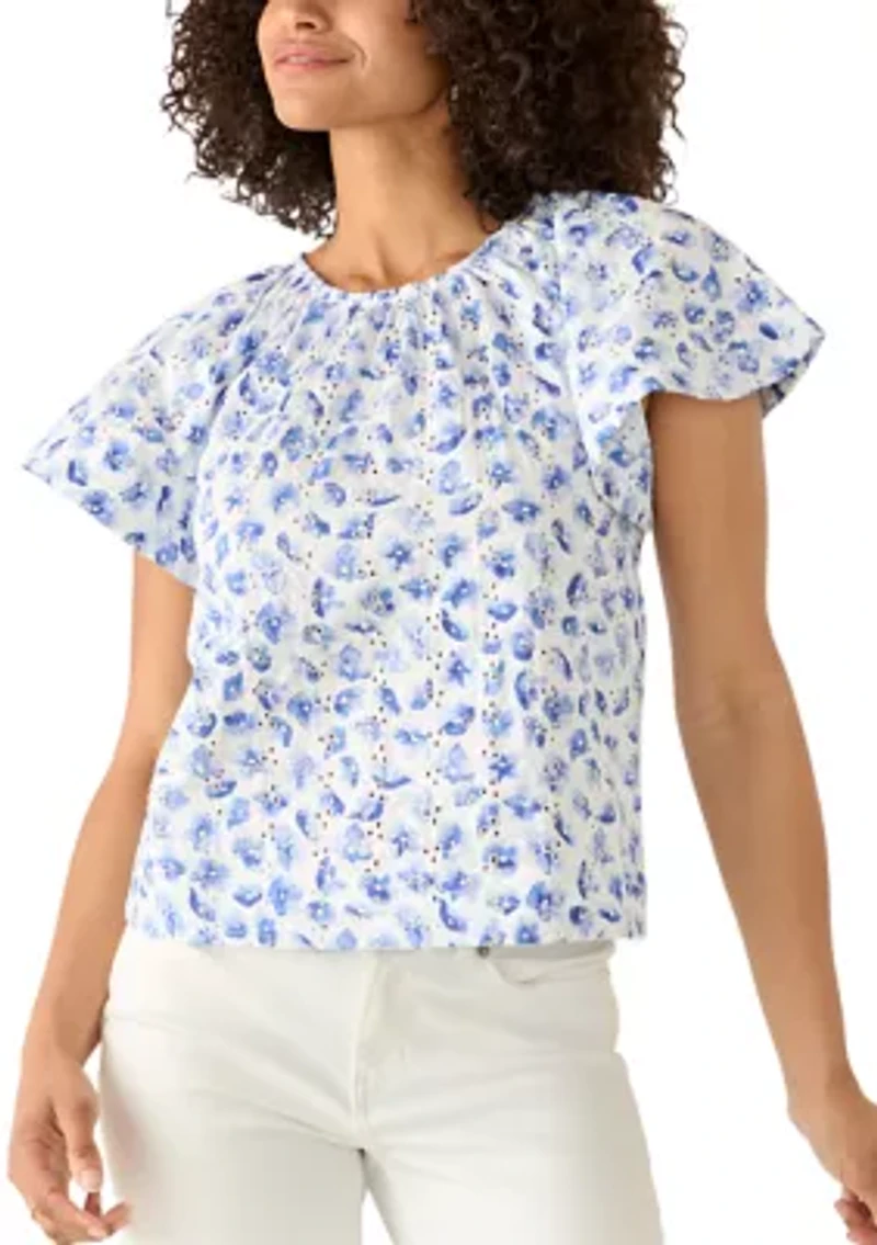 Women's Floral Eyelet Peasant Blouse