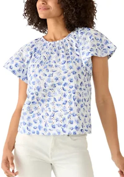 Women's Floral Eyelet Peasant Blouse