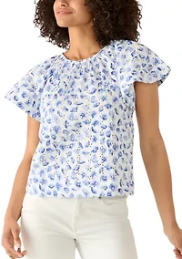 Women's Floral Eyelet Peasant Blouse