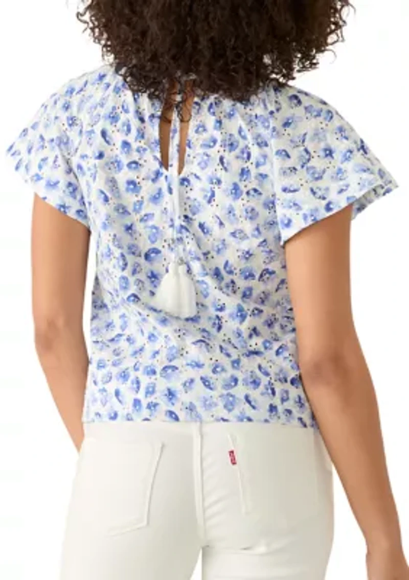 Women's Floral Eyelet Peasant Blouse