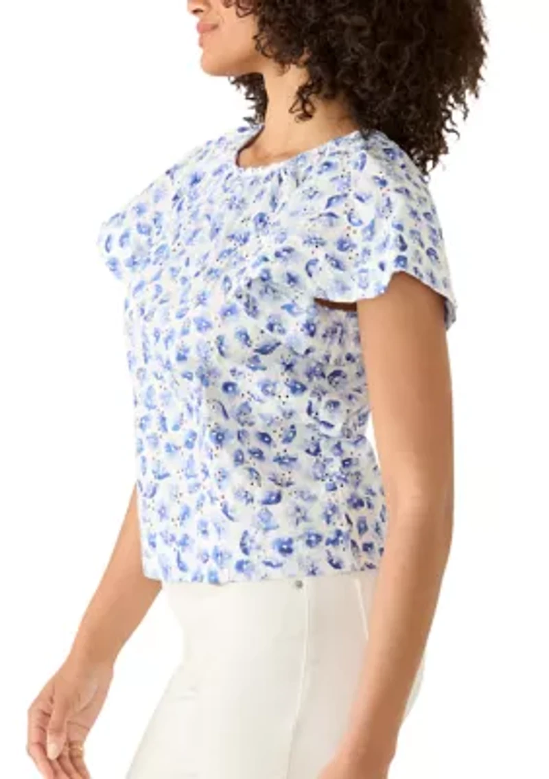 Women's Floral Eyelet Peasant Blouse