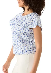 Women's Floral Eyelet Peasant Blouse