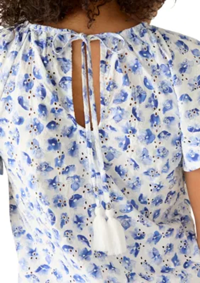 Women's Floral Eyelet Peasant Blouse