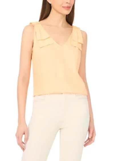 Women's Bow Shoulder V-Neck Linen Top