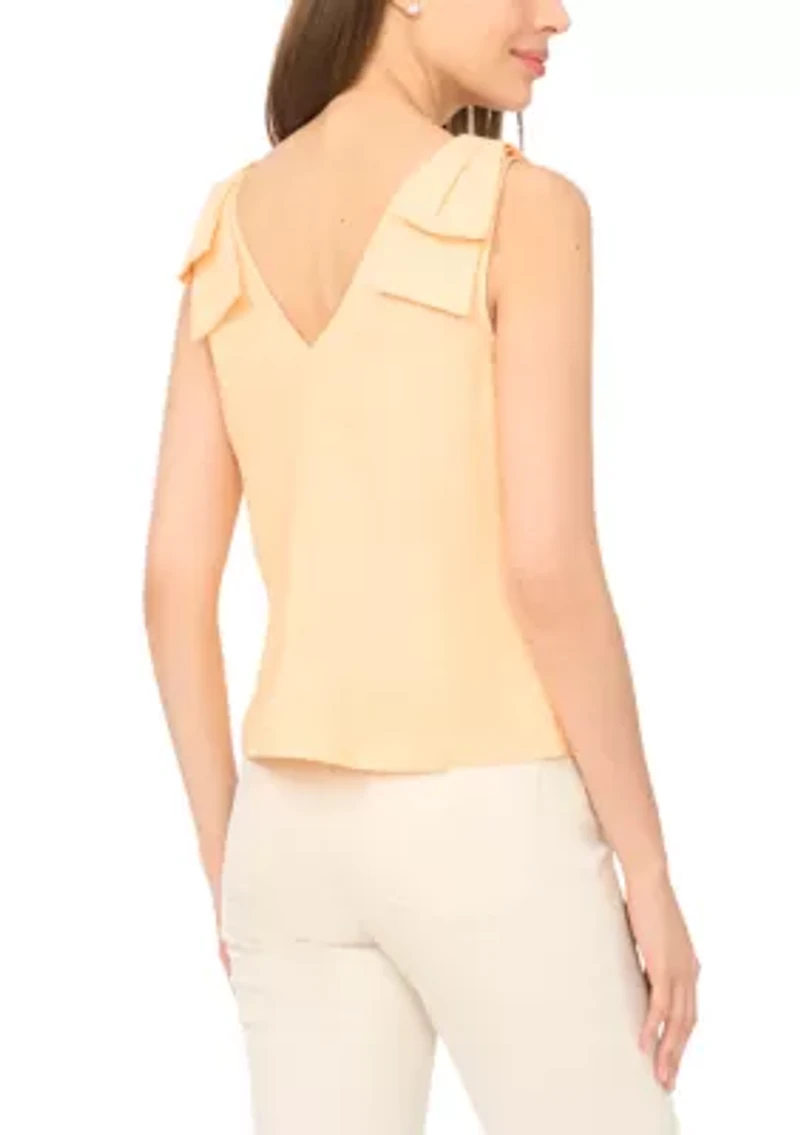 Women's Bow Shoulder V-Neck Linen Top