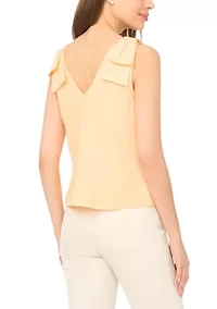 Women's Bow Shoulder V-Neck Linen Top