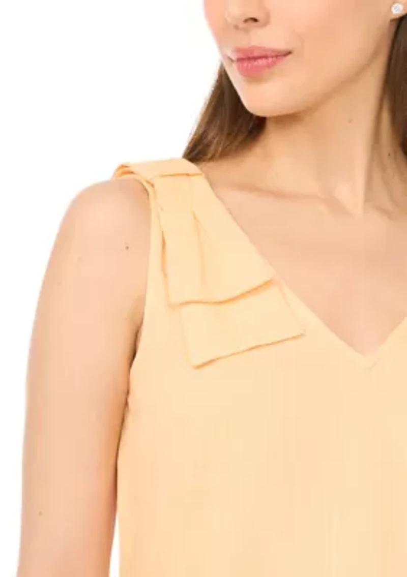 Women's Bow Shoulder V-Neck Linen Top