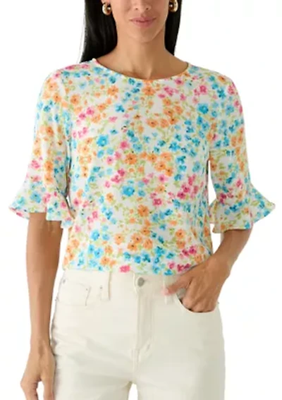 Women's Ruffle Sleeve Print Blouse