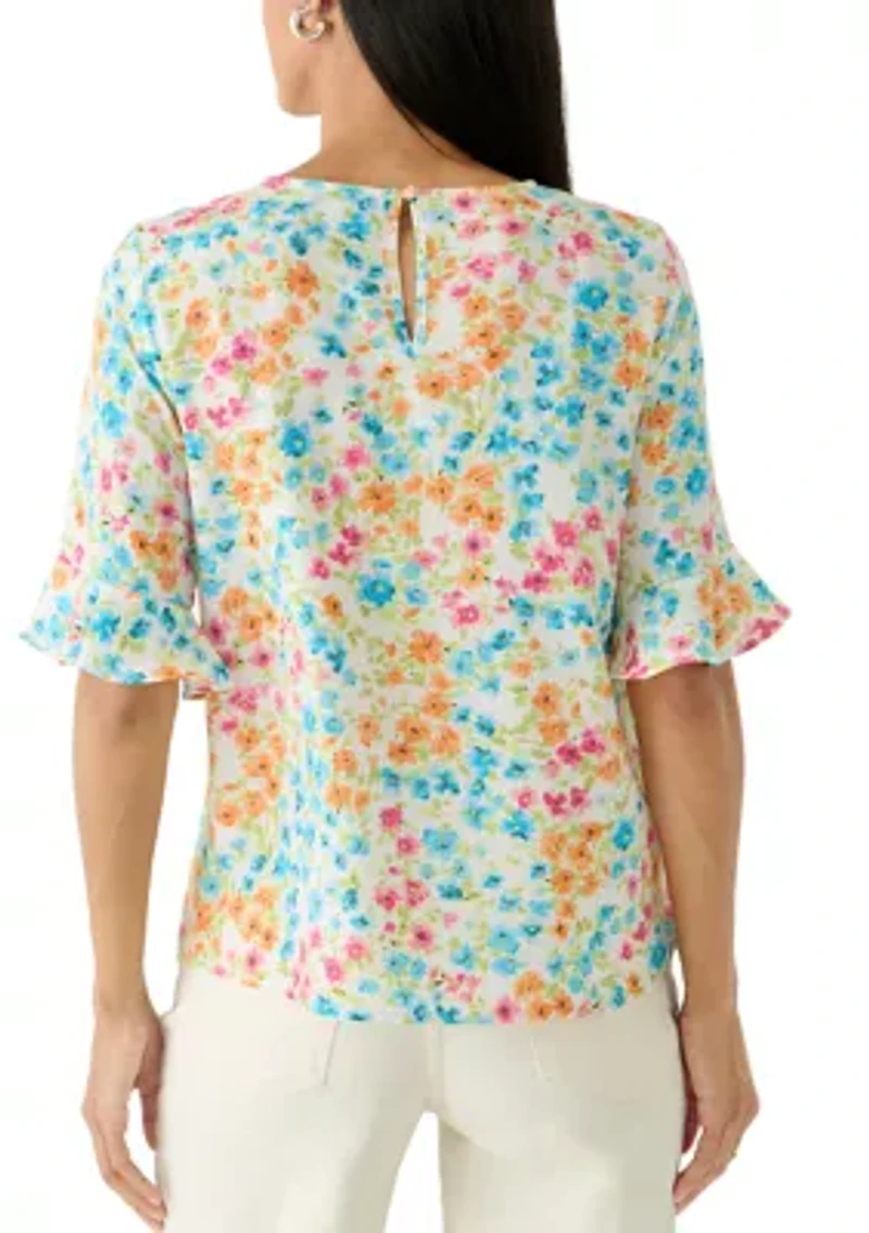 Women's Ruffle Sleeve Print Blouse
