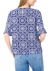 Women's Ruffle Sleeve Medallion Print Blouse