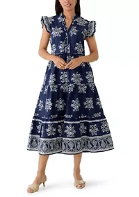 Women's Flutter Sleeve Tiered Border Midi Dress