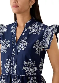 Women's Flutter Sleeve Tiered Border Midi Dress