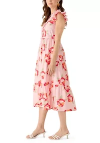 Women's Flutter Sleeve Tiered Floral Midi Dress