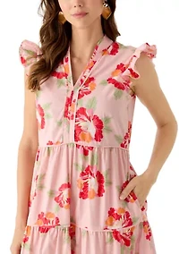 Women's Flutter Sleeve Tiered Floral Midi Dress