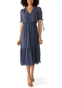 Women's Tie Short Sleeve V-Neck Smock Waist Geometric Print Dress