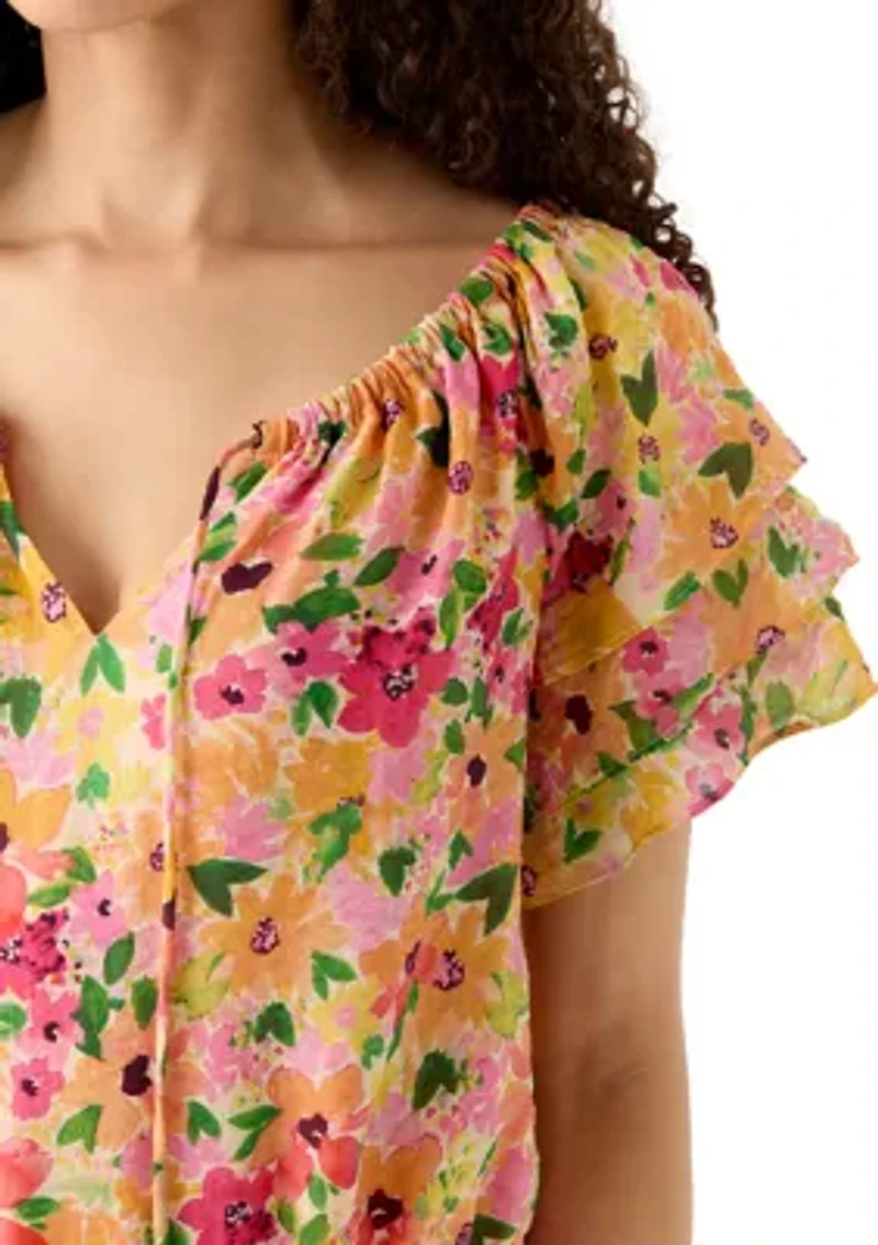 Women's 3/4 Sleeve Off the Shoulder Floral Blouse