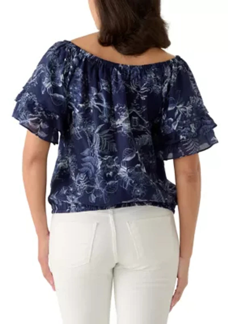 Women's Three-Quarter Sleeve Off The Shoulder Toile Blouse