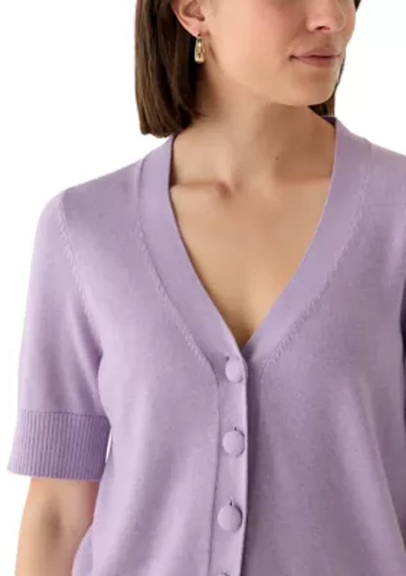 Women's Short Sleeve V-Neck Button Down Cardigan