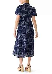 Women's Short Sleeve Toile Print Midi Shirtdress