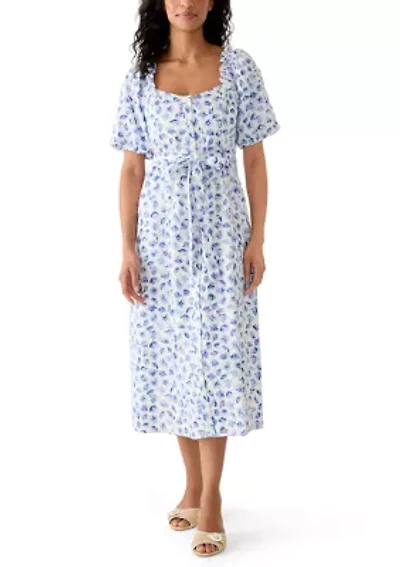 Women's Floral Eyelet Midi Dress