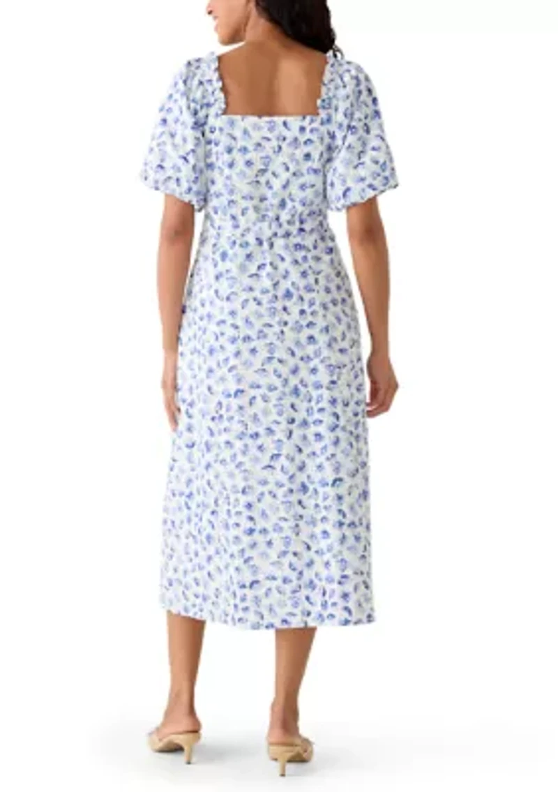 Women's Floral Eyelet Midi Dress