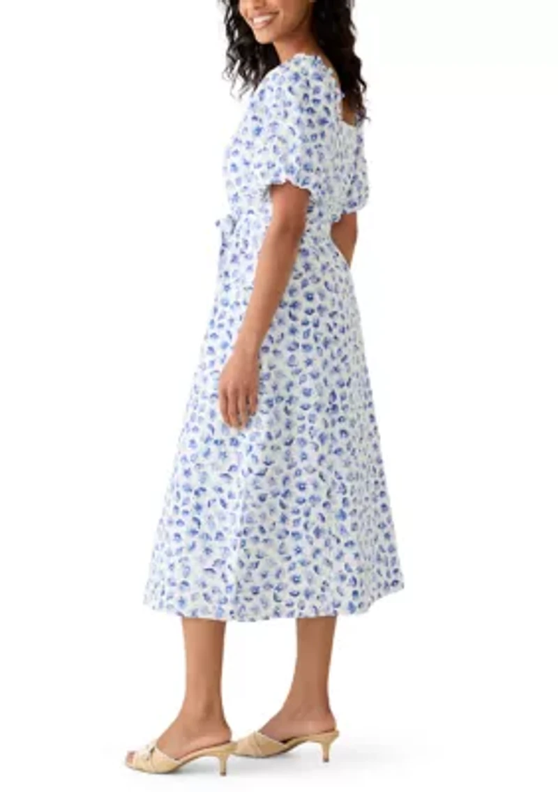 Women's Floral Eyelet Midi Dress
