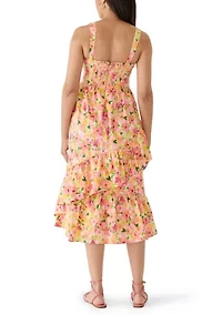 Women's Ruffled Floral Midi Tank Dress