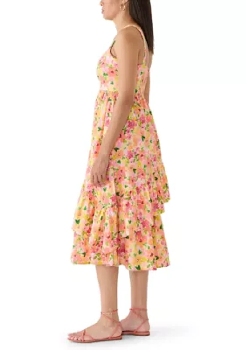 Women's Ruffled Floral Midi Tank Dress