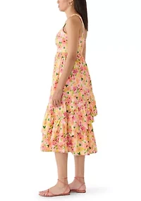 Women's Ruffled Floral Midi Tank Dress