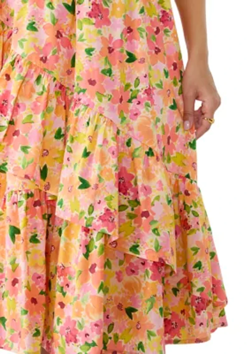 Women's Ruffled Floral Midi Tank Dress