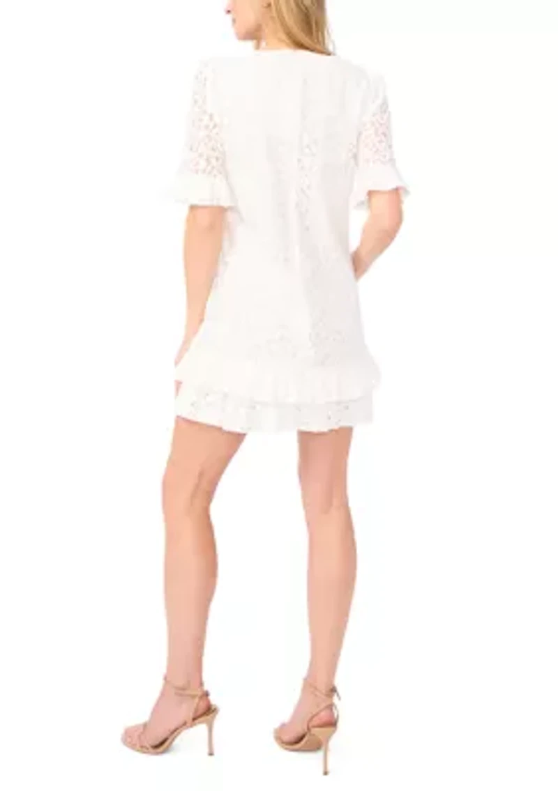 WOmen's Short Sleeve V-Neck Lace Hem Dress