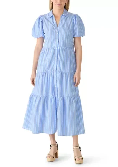 Women's Striped Tiered Midi Shirtdress