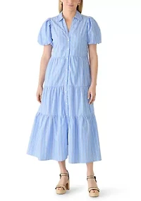 Women's Striped Tiered Midi Shirtdress