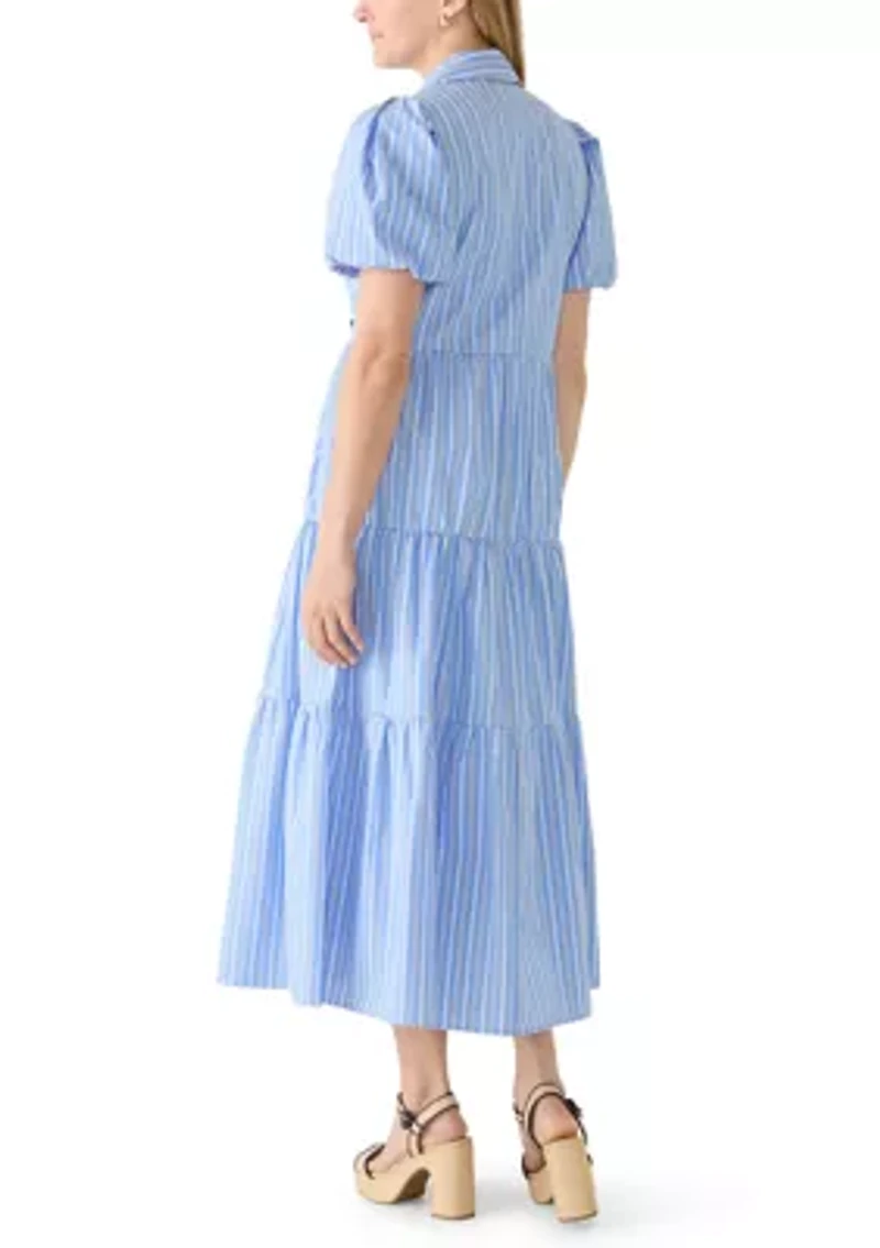 Women's Striped Tiered Midi Shirtdress