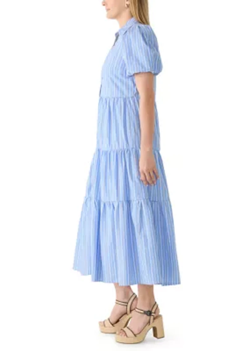 Women's Striped Tiered Midi Shirtdress