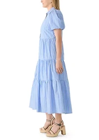 Women's Striped Tiered Midi Shirtdress