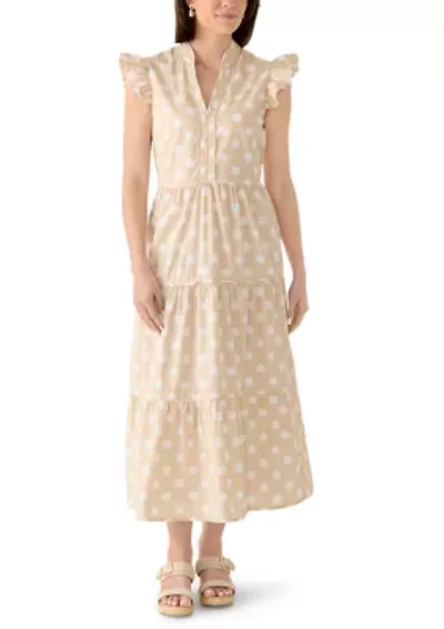 Women's Flutter Sleeve Tiered Dot Midi Dress