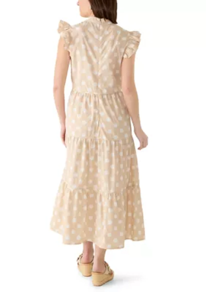 Women's Flutter Sleeve Tiered Dot Midi Dress