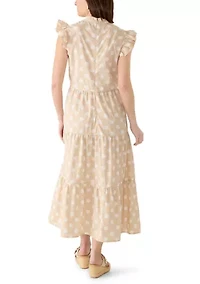 Women's Flutter Sleeve Tiered Dot Midi Dress