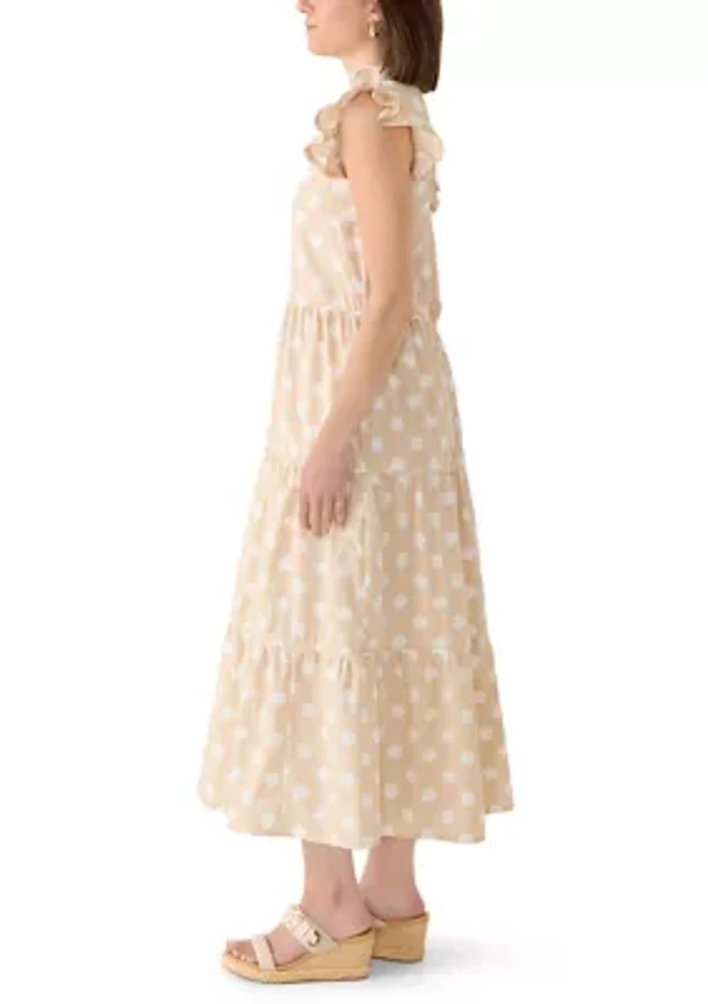 Women's Flutter Sleeve Tiered Dot Midi Dress